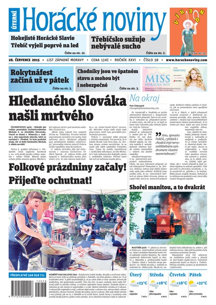 Horácké Noviny Úterý 28.7.2015 č. 58