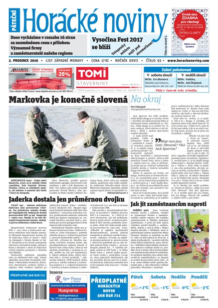 Horácké Noviny Pátek 2.12.2016 č. 093