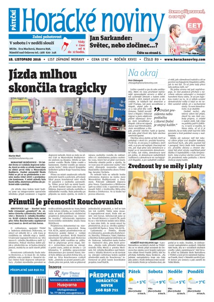 Horácké Noviny Pátek 18.11.2016 č. 089