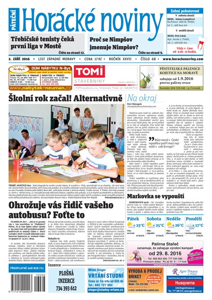 Horácké Noviny Pátek 2.9.2016 č. 068
