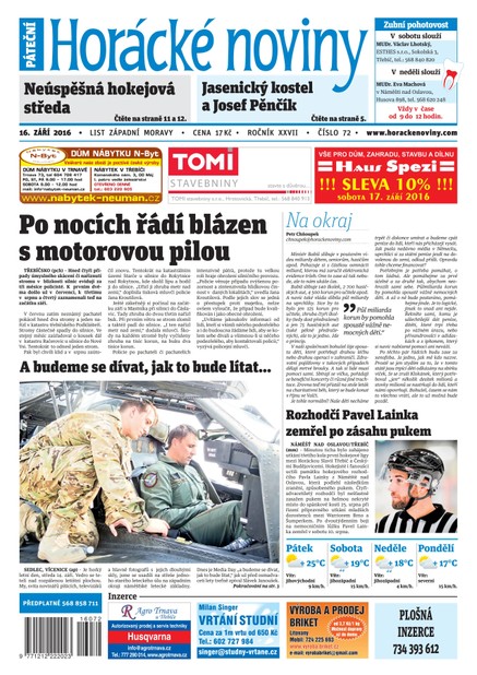 Horácké Noviny Pátek 16.9.2016 č. 072
