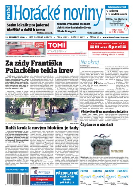 Horácké Noviny Pátek 22.7.2016 č. 056